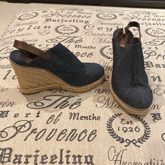 TORY BURCH Denim Wedge Sandals Size 9 - Picture 5 of 8